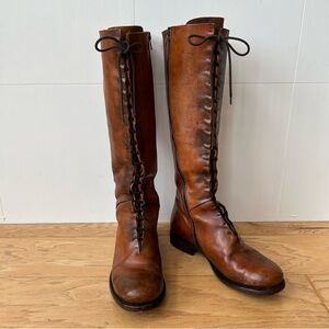 I.N.K. Lace Up Knee High Boot Brown Leather 36 Made in Italy Boho Bohemian Boots